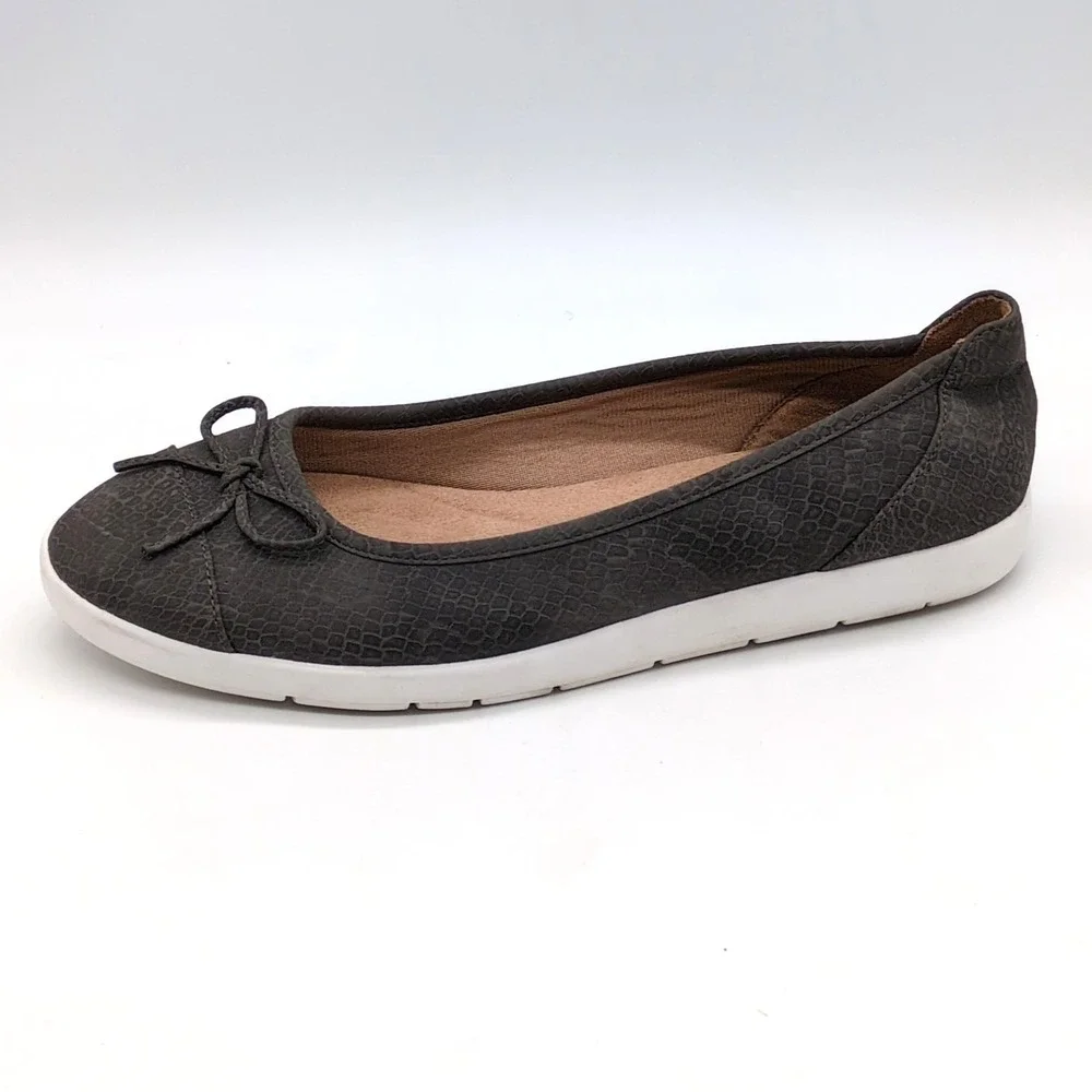 Life Stride Shoes Womens Haylee Gray 7 Wide Ballet Flats Snakeskin Memory Foam